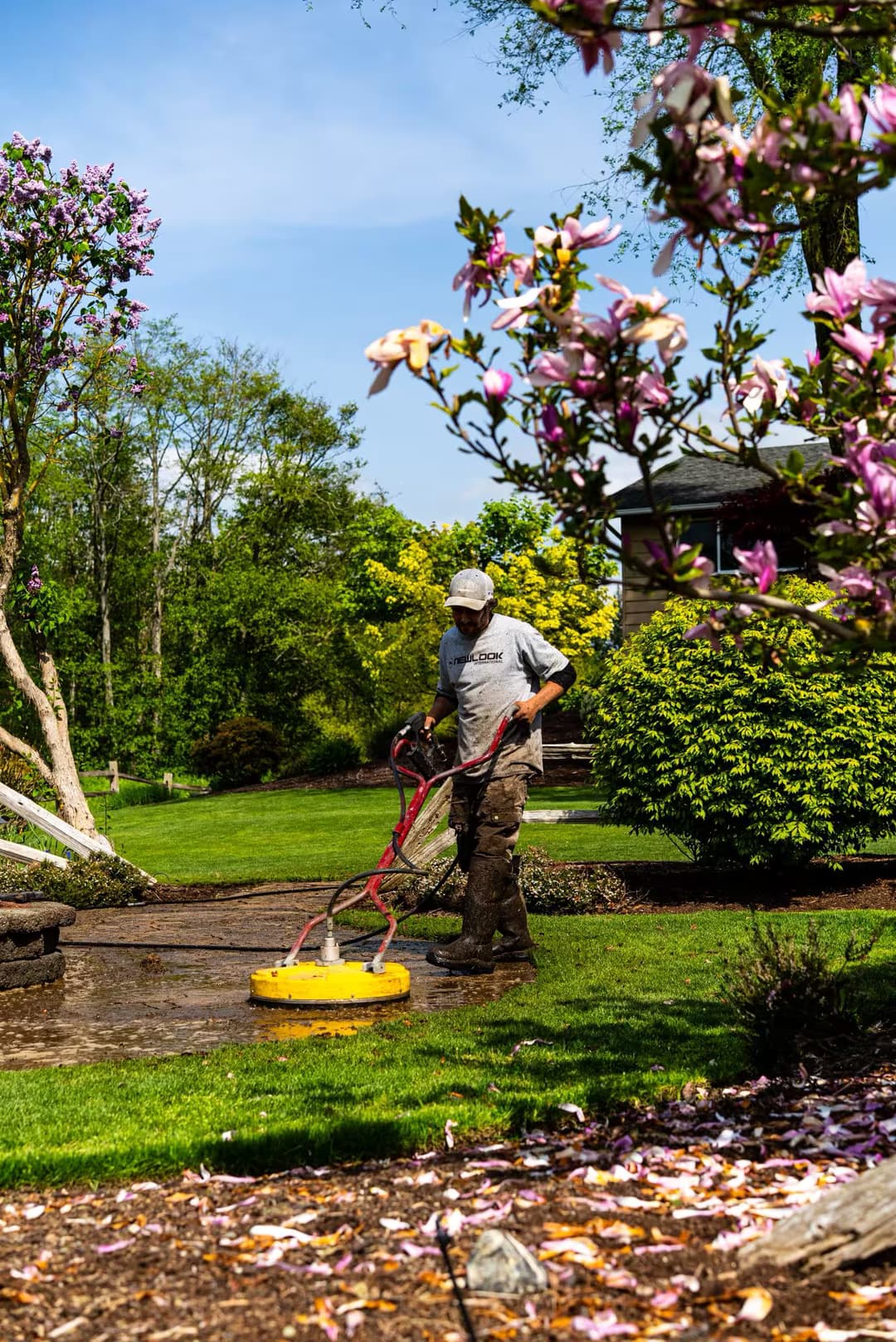 pressure washing a path