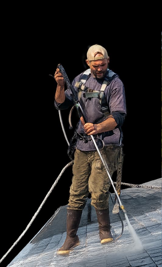 pressure washing a roof